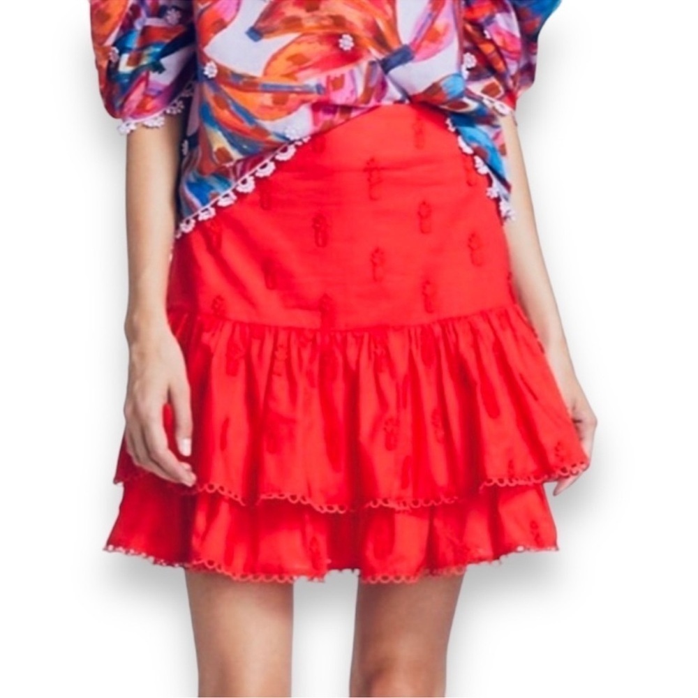 FARM RIO | 3D Pineapple Mini Tiered Skirt Sz L NWOT